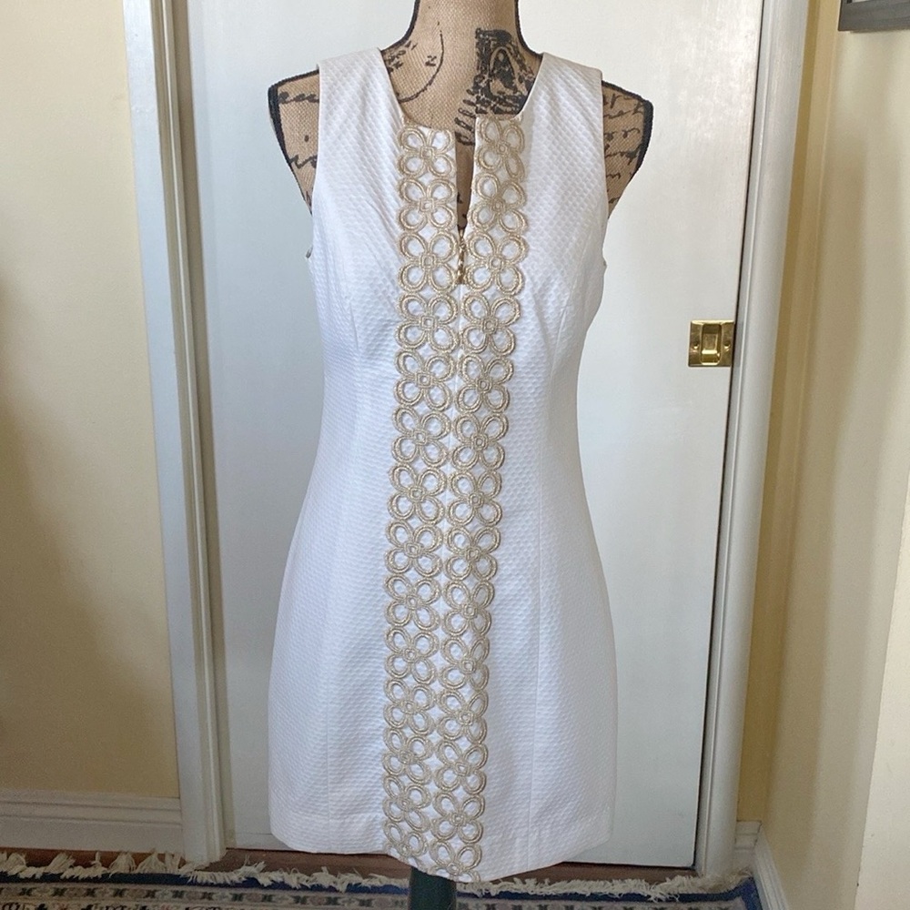 Lilly Pulitzer Shift Dress W/ Gold Front Embroidery - Main Image